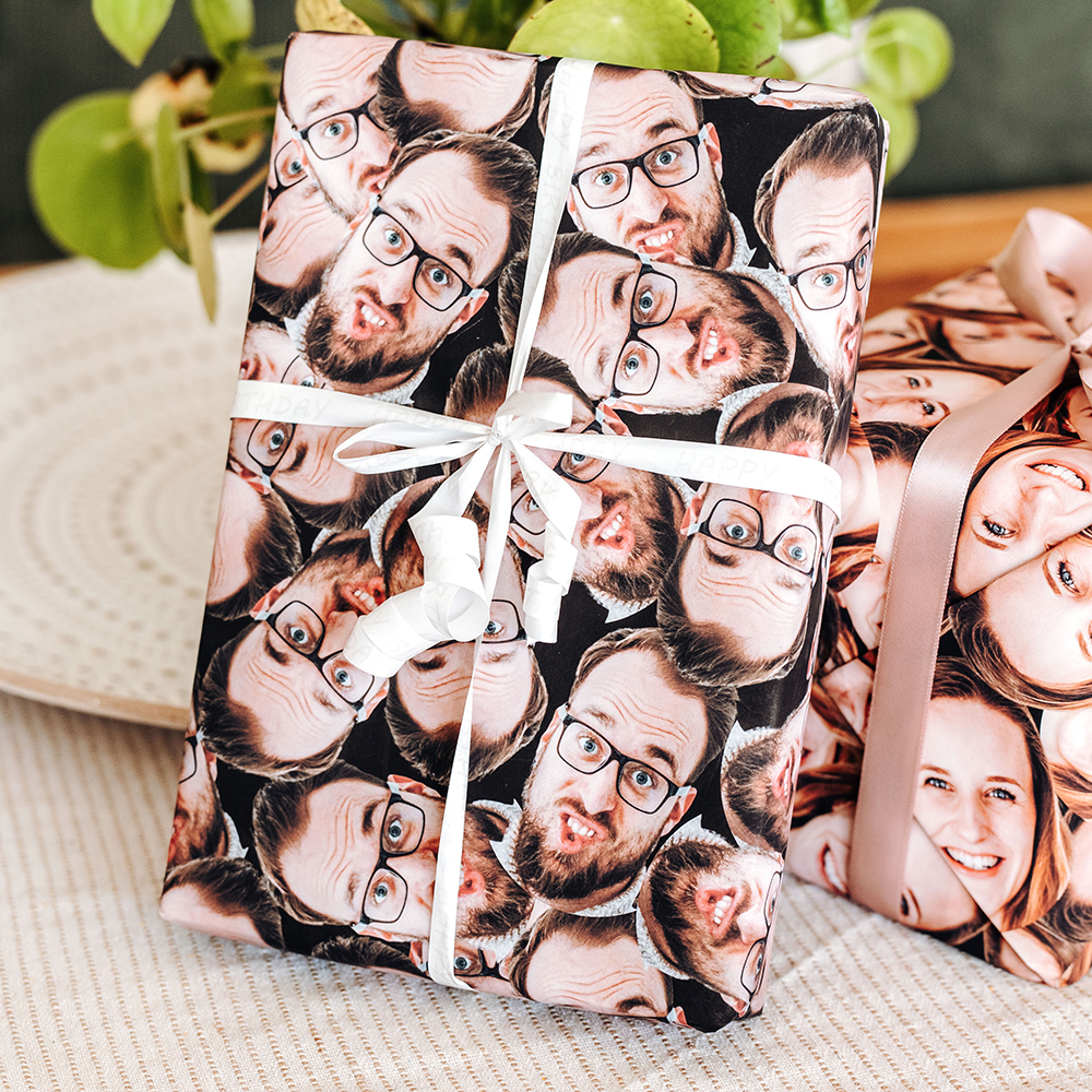 Personalisierbares Geschenkpapier mit Gesicht, Weihnachtsgeschenk, Wichtelgeschenk, Fotogeschenk, Geburtstagsgeschenk, Geschenk für Männer, Geschenk für Freund, Geschenk für Bruder, Geschenke für Frauen, Geschenke für Freundin, Geschenk für Schwester, Geschenk für Mama, Geschenk für Papa, Witzige Geschenke, Romantische Geschenke, Hochzeitsgeschenk, Geschenk, Geschenkidee