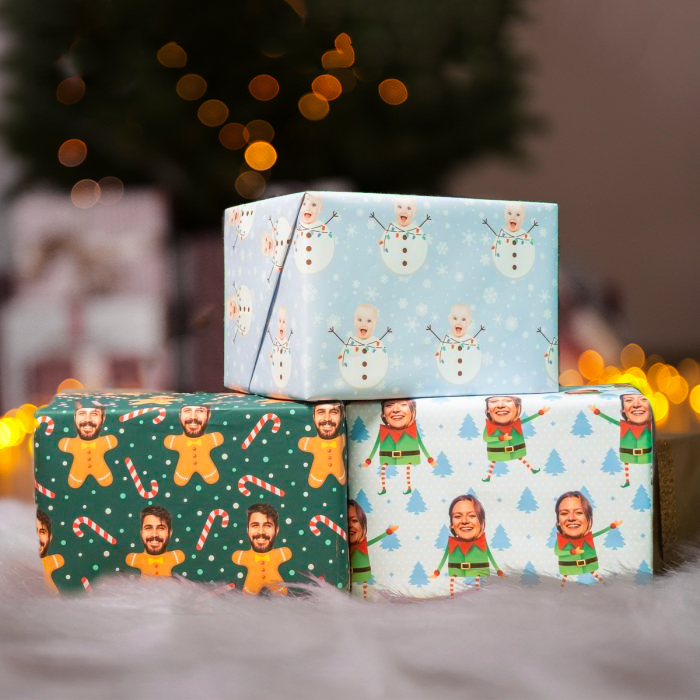 Geschenkpapier Weihnachten Multi-Gesicht mit verschiedenen Hintergründen, Weihnachtsgeschenk, Wichtelgeschenk