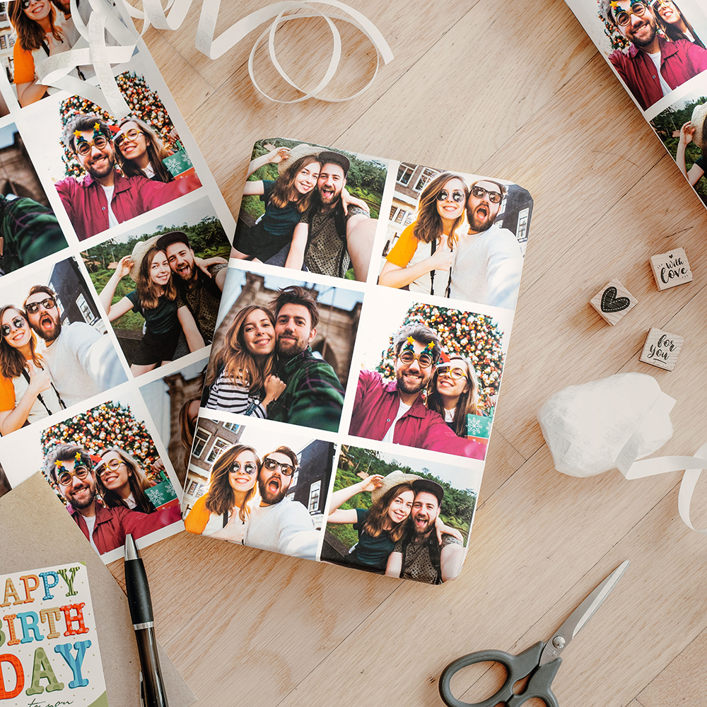 Personalisierbares Geschenkpapier mit Fotos, Wichtelgeschenk